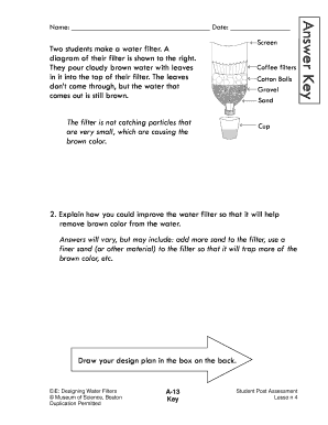 EiE Designing Water Filters Student Post Assessment