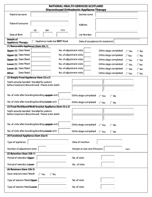 Discontinued Orthodontic Appliance Therapy Form