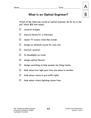 Name Date What is an Optical Engineer B - eie