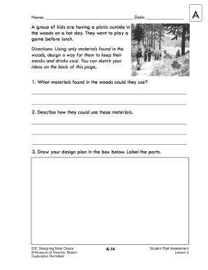 Student Post Assessment for Designing Solar Ovens