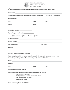 Multiple Sclerosis Research Center Donation Form