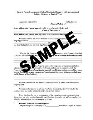 Residential Property Sale Agreement with Mortgage Assumption