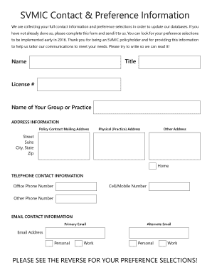 SVMIC Contact & Preference Information Form