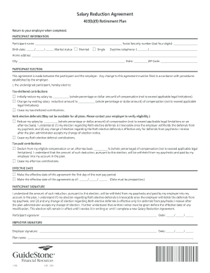 Salary Reduction Agreement for 403(b)(9) Retirement Plan