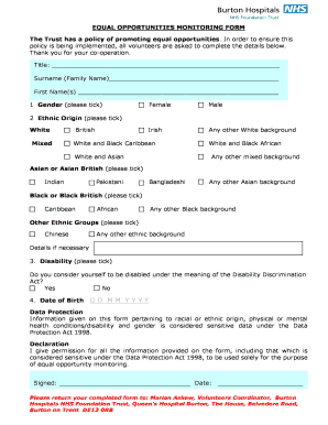 Equal Opportunities Monitoring Form