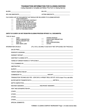 Real Estate Closing Company Worksheet