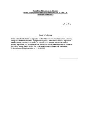 Power of Attorney for Shareholders Meeting