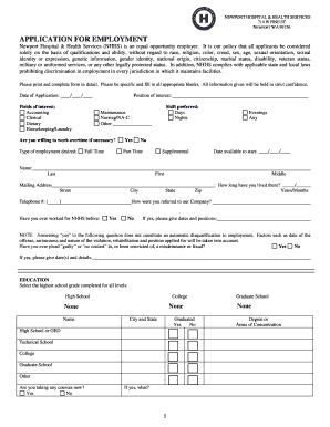 Newport Hospital Employment Application