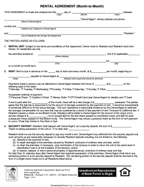 California Month-to-Month Rental Agreement