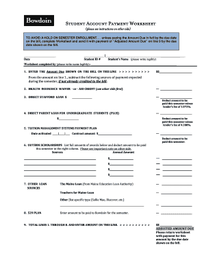 Student Account Payment Worksheet