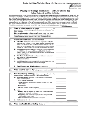 Paying for College Worksheet