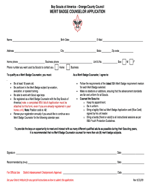 Boy Scouts Merit Badge Counselor Application
