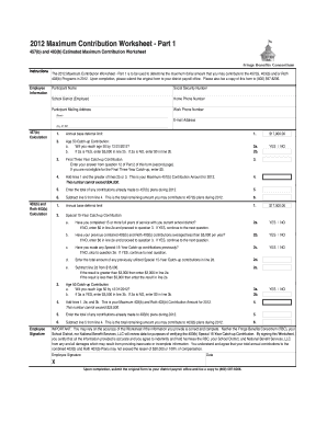 2012 Maximum Contribution Worksheet