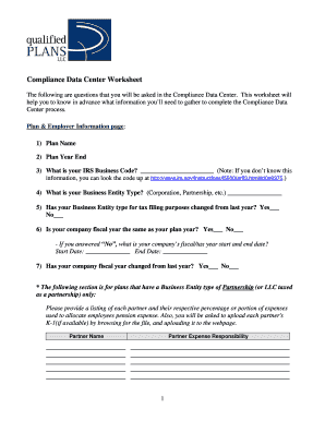 Compliance Data Center Worksheet
