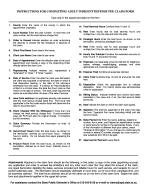 Adult Indigent Defense Fee Claim Form