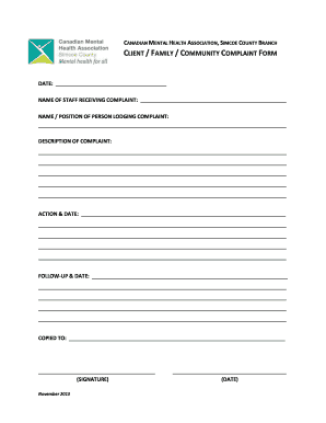 Canadian Mental Health Association Complaint Form