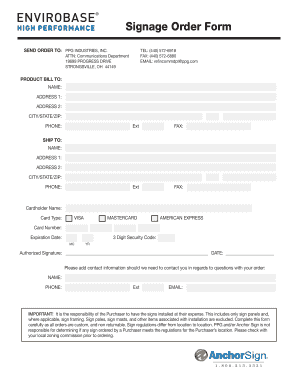 PPG Industries Signage Order Form