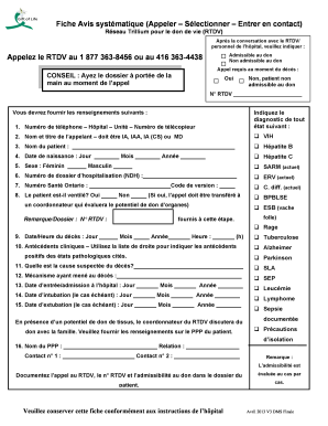 Fiche Avis systématique (Appeler – Sélectionner – Entrer en contact)