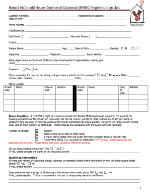 Ronald McDonald House Cincinnati Registration Form