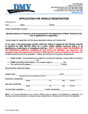 Nevada Vehicle Registration Application