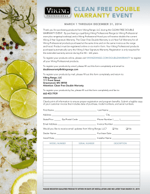 Viking Range Clean Free Double Warranty Registration Form