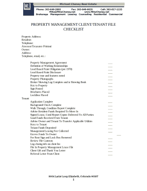 Property Management Tenant File Checklist
