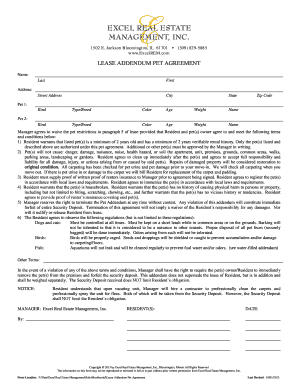 Lease Addendum Pet Agreement