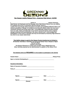 Non Season Liability Release Form
