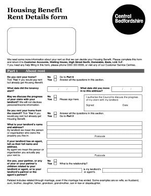 UK Housing Benefit Rent Details Form