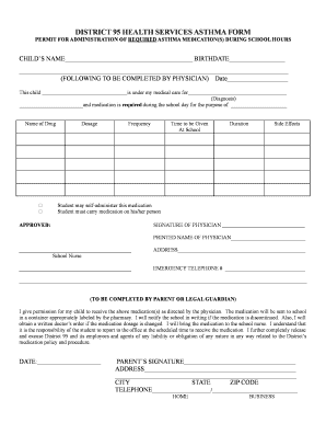 District 95 Asthma Medication Permission Form
