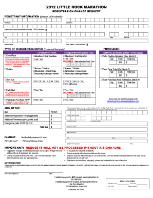2012 Little Rock Marathon Registration Change Request