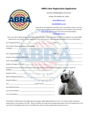 ABRA Litter Registration Application