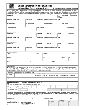 United Schutzhund Clubs of America Dog Registration Application