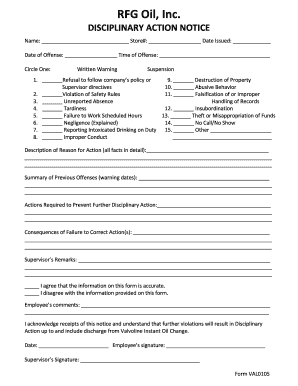 RFG Oil Disciplinary Action Notice