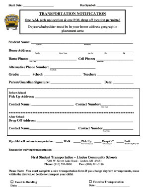 First Student Transportation Form