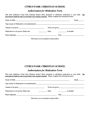 Authorization for Medication Form