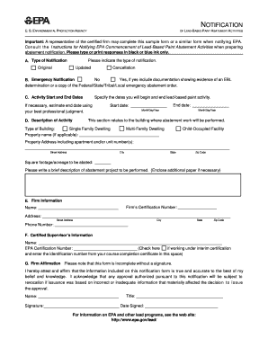 EPA Lead-Based Paint Abatement Notification Form