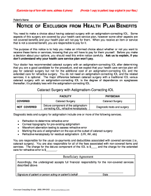 Notice of Exclusion from Health Plan Benefits