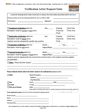 BGSU Verification Letter Request Form