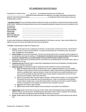 Pet Agreement with Pet Rules
