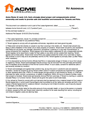 Pet Addendum to Lease Agreement