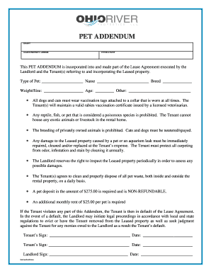 Pet Addendum to Lease Agreement