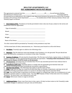 Pet Agreement with Pet Rules