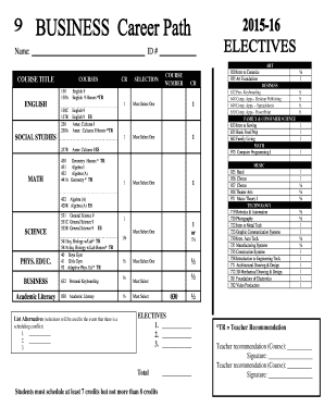 High School Course Selection Form