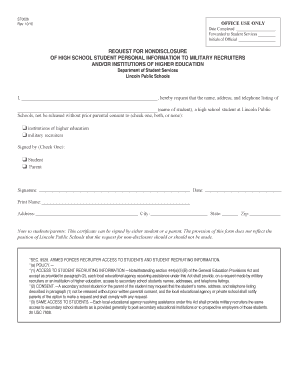 Request for Nondisclosure of Student Information