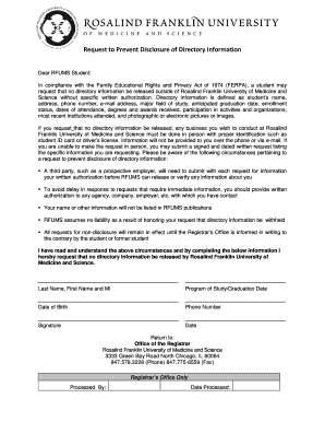Request to Prevent Disclosure of Directory Information