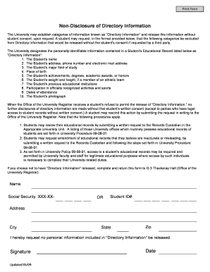 Non-Disclosure of Directory Information Request Form