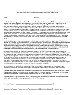 Confidentiality and Nondisclosure Agreement for Volunteers
