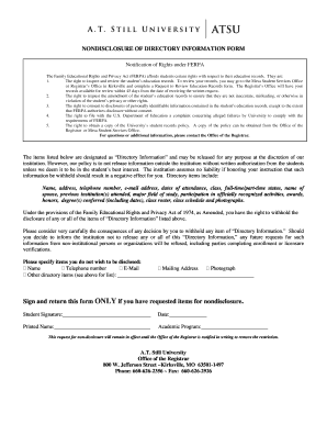 FERPA Non-Disclosure of Directory Information Form