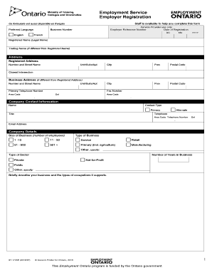 Ontario Employer Registration Form